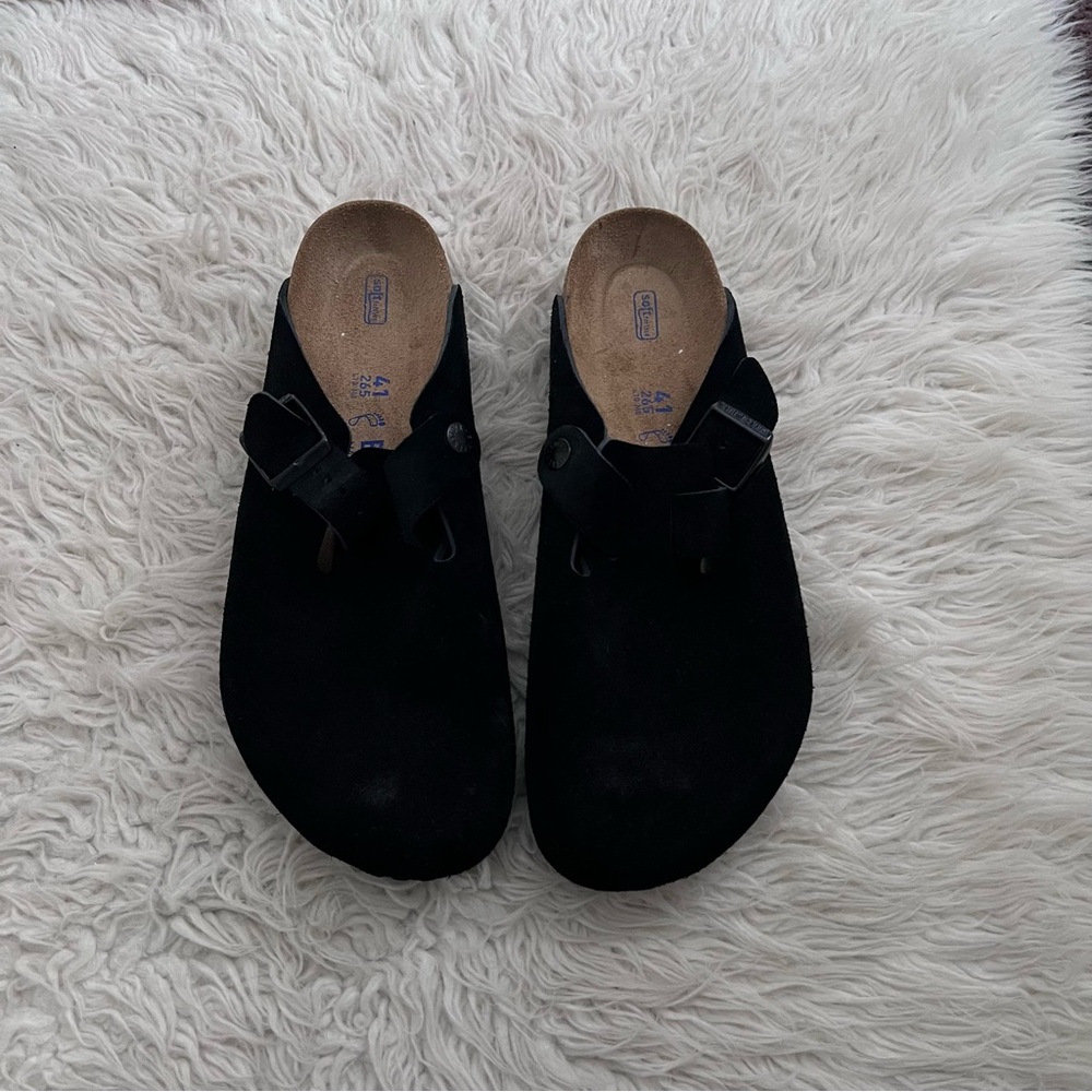 Birkenstock Black Suede Boston Clogs